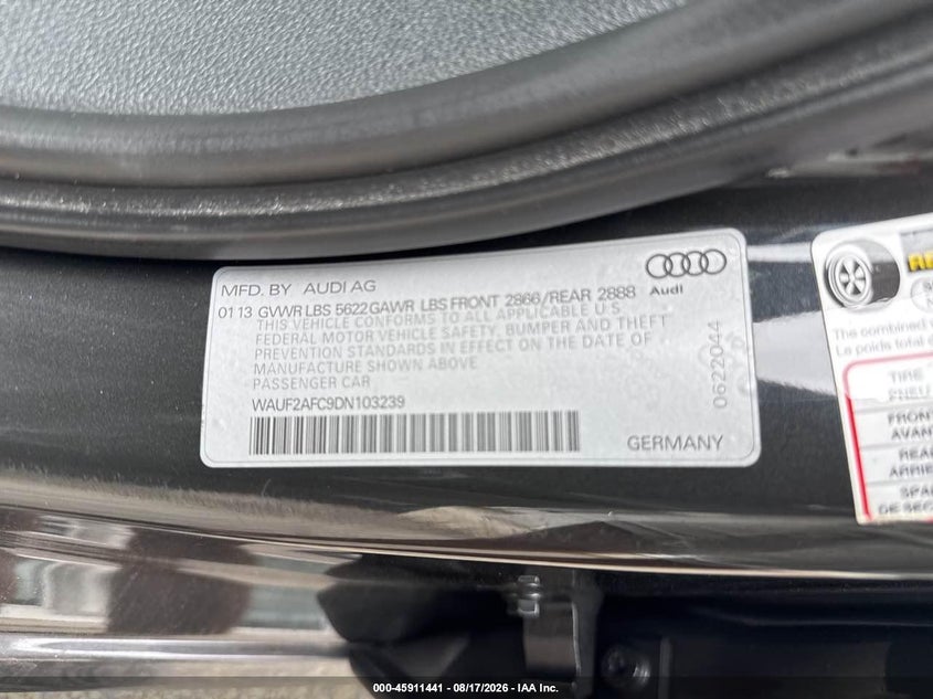 AUDI S6 2013 VIN WAUF2AFC9DN103239