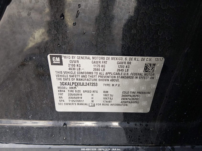 GMC TERRAIN 2018 VIN 3GKALPEX8JL247253