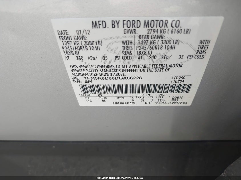 2013 FORD EXPLORER SPORT UTILITY VEHICLE 3.5L V-6 DOHC, VVT, 290HP