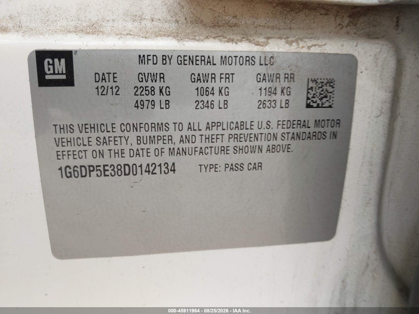 CADILLAC CTS 2013 VIN 1G6DP5E38D0142134