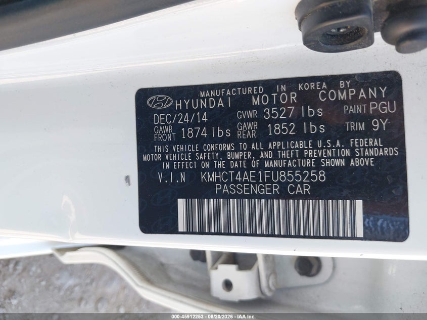 2015 HYUNDAI ACCENT SEDAN 1.6L I-4 DI, DOHC, VVT, 138HP
