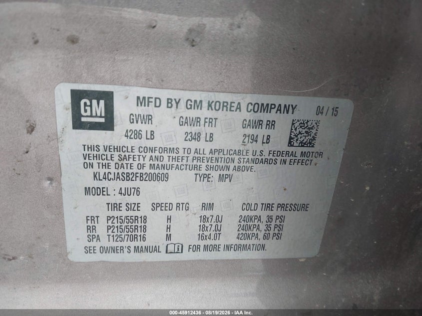 BUICK ENCORE 2015 VIN KL4CJASB2FB200609