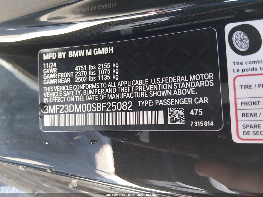 BMW M2 2025 VIN 3MF23DM00S8F25082