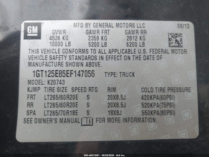 2014 GMC SIERRA PICKUP 6.6L V-8 DI, TURBO, 397HP