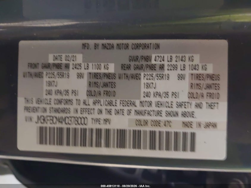 MAZDA CX-5 2021 VIN JM3KFBCM4M0378000