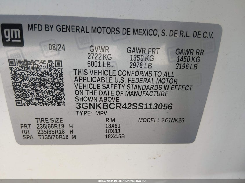 CHEVROLET BLAZER 2025 VIN 3GNKBCR42SS113056