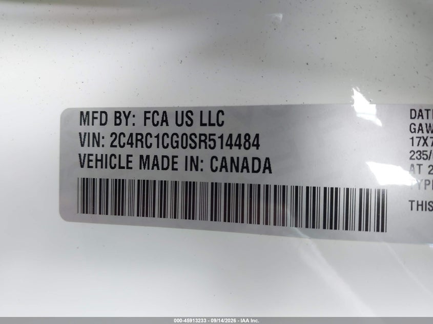 CHRYSLER VOYAGER 2025 VIN 2C4RC1CG0SR514484