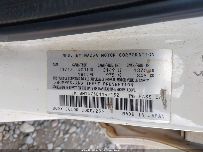 MAZDA MAZDA3 2014 VIN JM1BM1U75E1147152