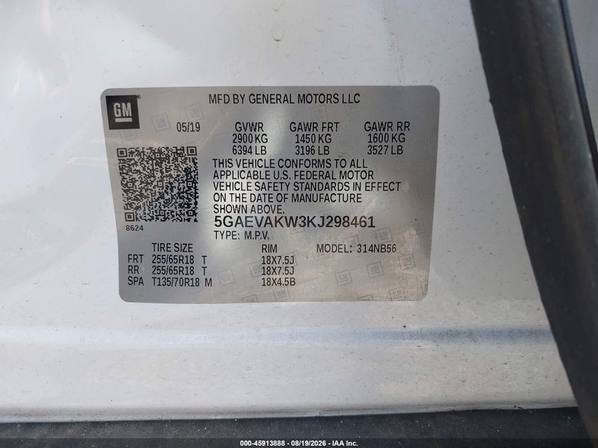 BUICK ENCLAVE 2019 VIN 5GAEVAKW3KJ298461