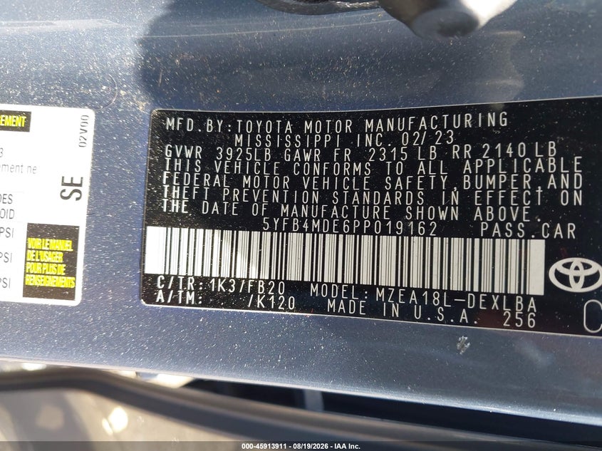 2023 TOYOTA COROLLA SEDAN 2.0L I-4 DI, DOHC, VVT, REGULAR , 169HP