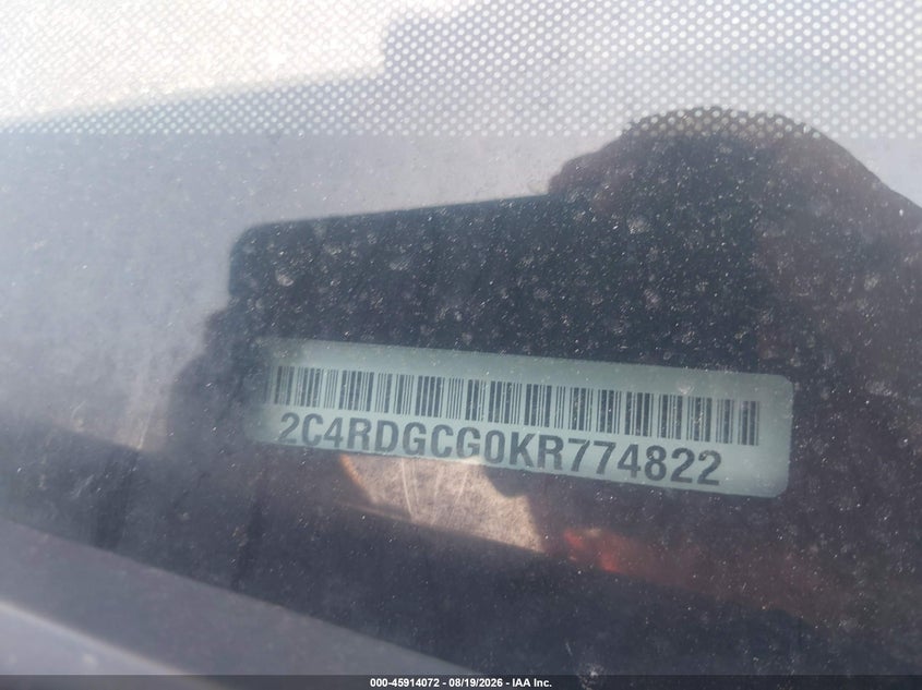 DODGE GRAND CARAVAN 2019 VIN 2C4RDGCG0KR774822