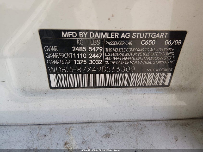 MERCEDES-BENZ E 350 2009 VIN WDBUH87X49B366300