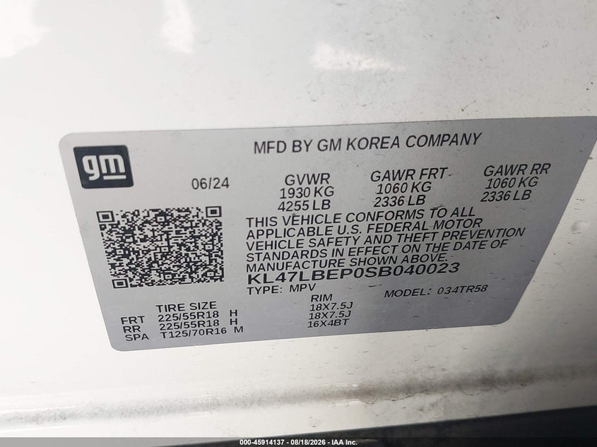 BUICK ENVISTA 2025 VIN KL47LBEP0SB040023