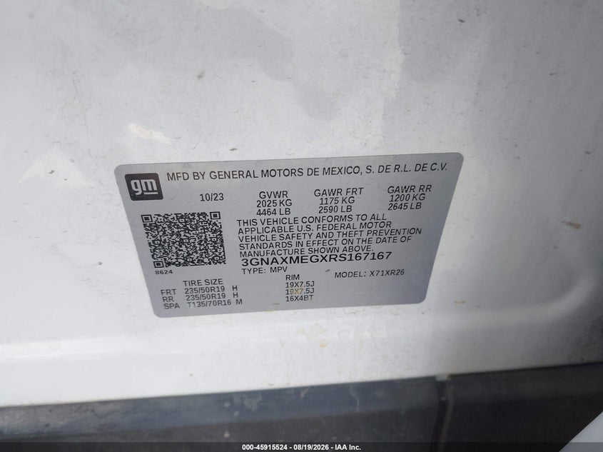 CHEVROLET EQUINOX 2024 VIN 3GNAXMEGXRS167167