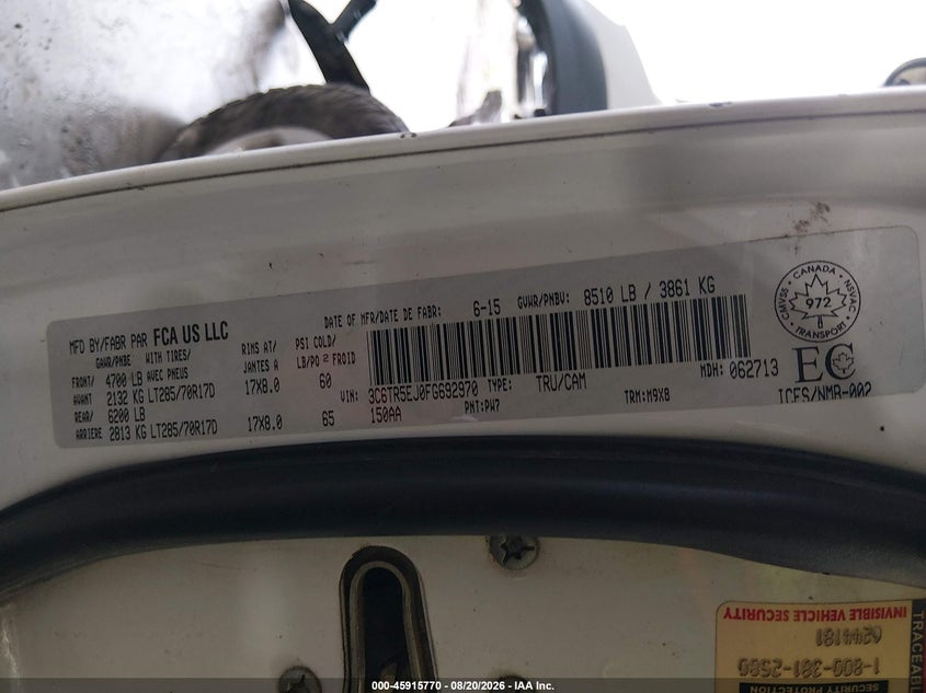 RAM 2500 2015 VIN 3C6TR5EJ0FG692970
