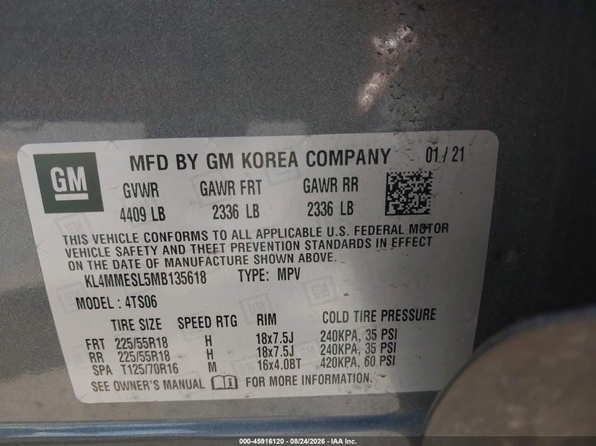 BUICK ENCORE GX 2021 VIN KL4MMESL5MB135618