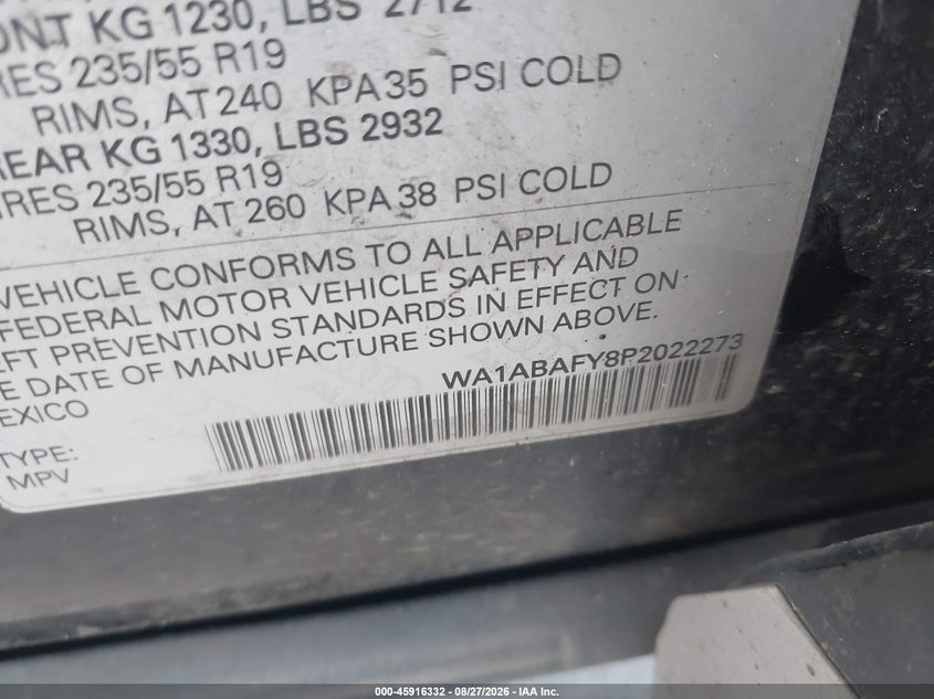 AUDI Q5 2023 VIN WA1ABAFY8P2022273