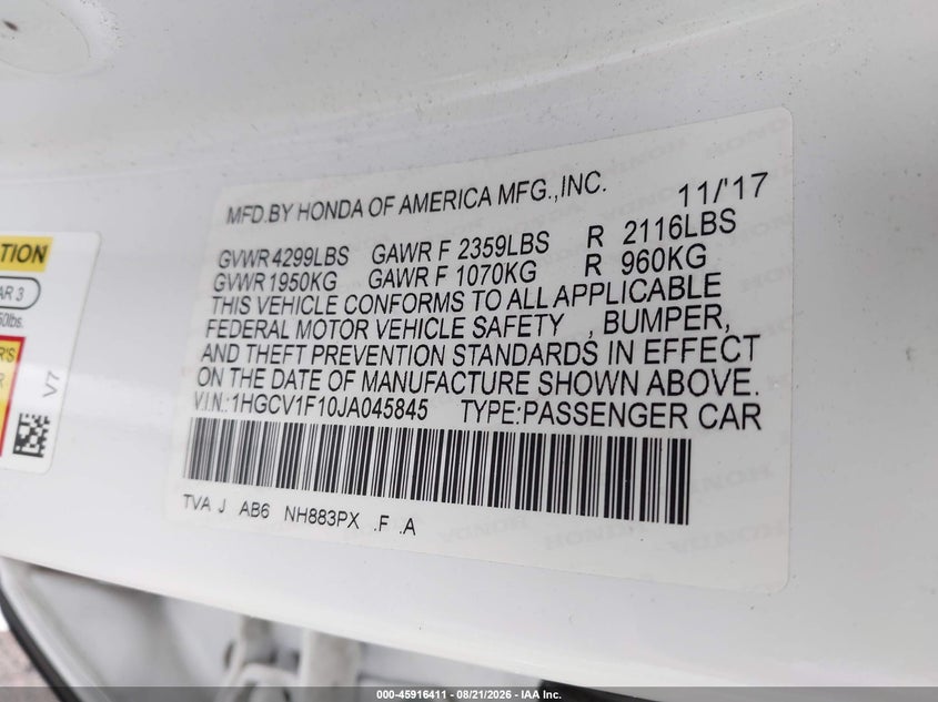 2018 HONDA ACCORD auction photo 8