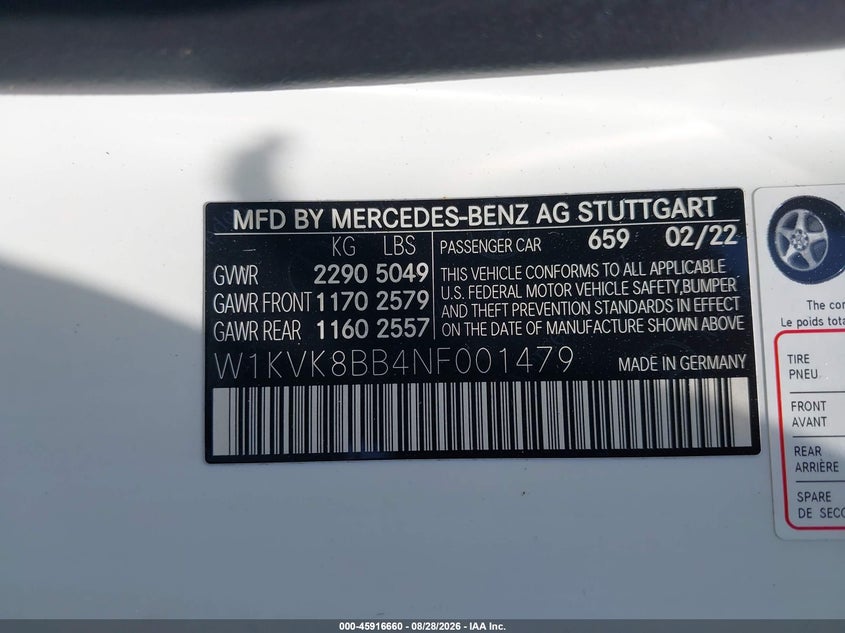 MERCEDES-BENZ AMG SL 63 2022 VIN W1KVK8BB4NF001479