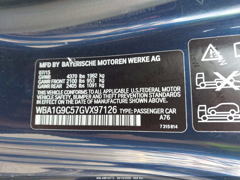 BMW 228I 2016 VIN WBA1G9C57GVX97126