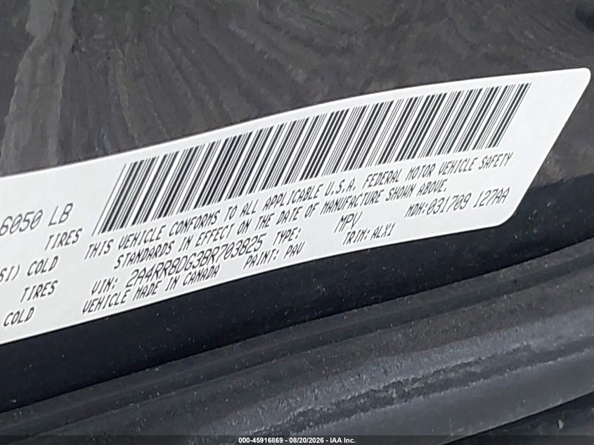 CHRYSLER TOWN & COUNTRY 2011 VIN 2A4RR8DG3BR703825