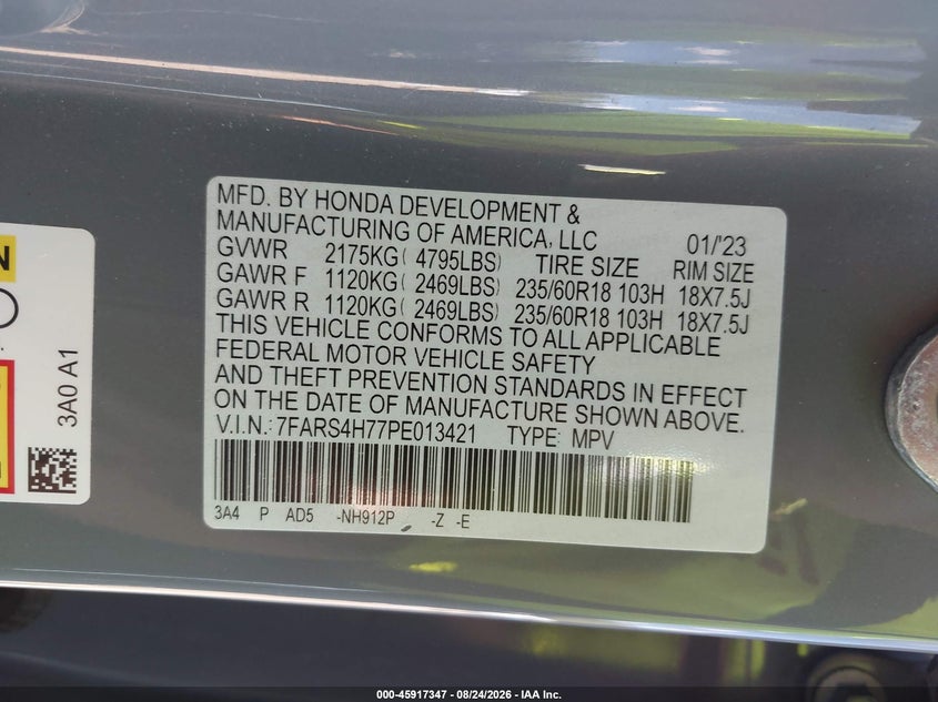 HONDA CR-V 2023 VIN 7FARS4H77PE013421