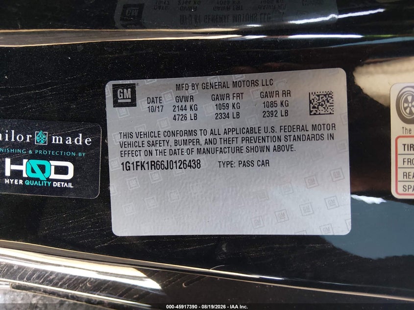CHEVROLET CAMARO 2018 VIN 1G1FK1R66J0126438