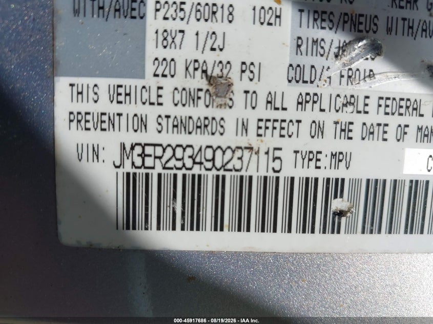 MAZDA CX-7 2009 VIN JM3ER293490237115
