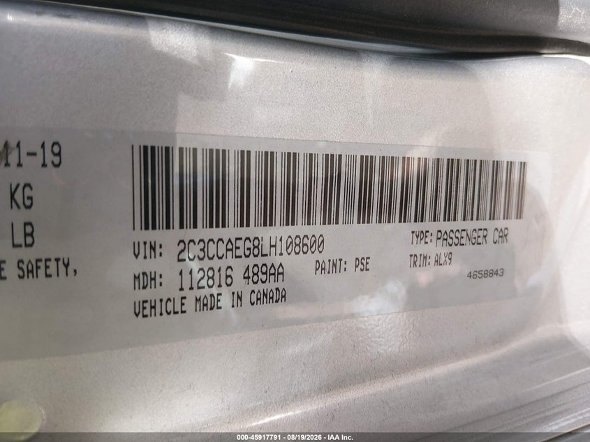 CHRYSLER 300 2020 VIN 2C3CCAEG8LH108600
