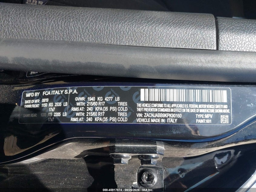 JEEP RENEGADE 2019 VIN ZACNJABB9KPK90160