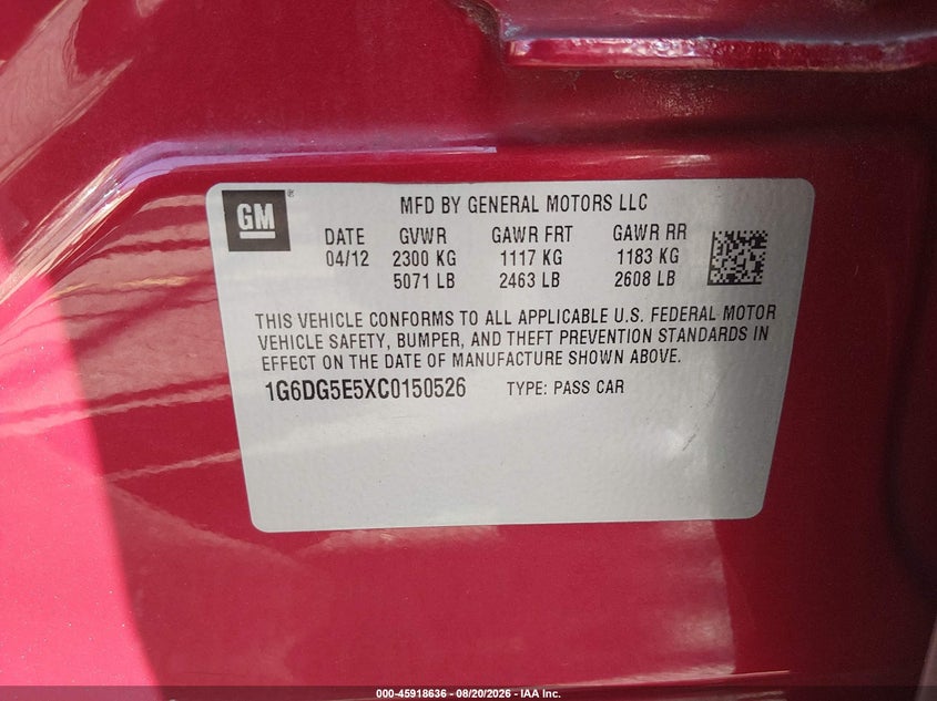 2012 CADILLAC CTS SEDAN 3.0L V-6 DI, DOHC, VVT, REGULAR , 270HP