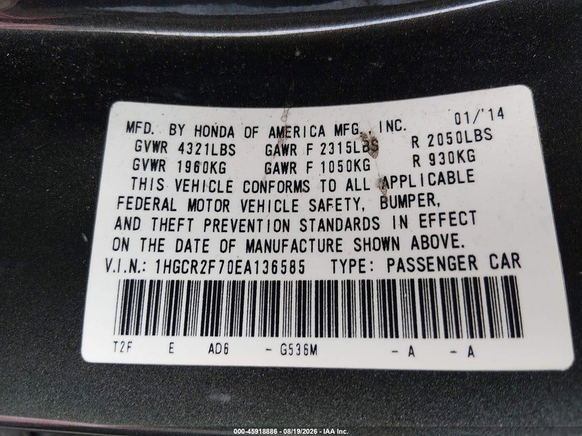 2014 HONDA ACCORD EX · Фото 9