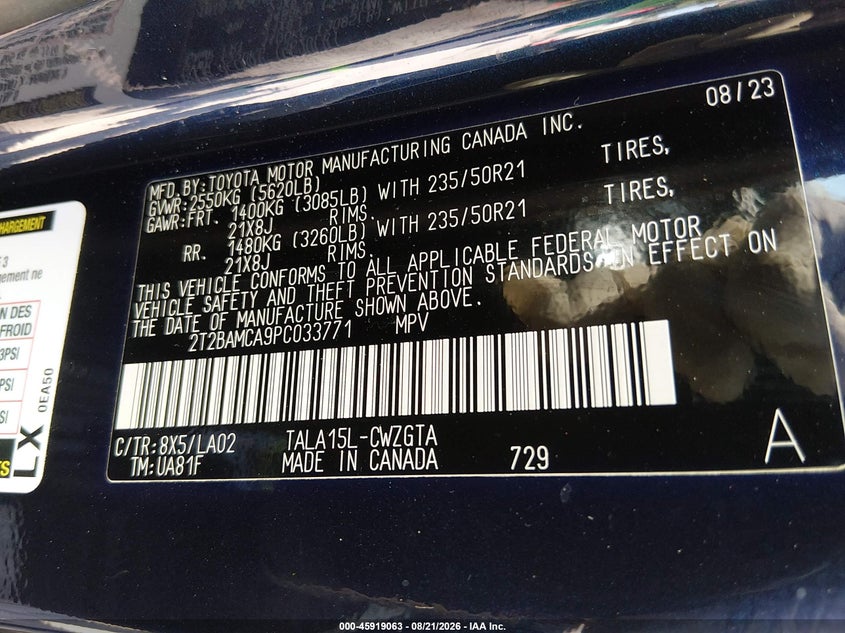 LEXUS RX 350 2023 VIN 2T2BAMCA9PC033771