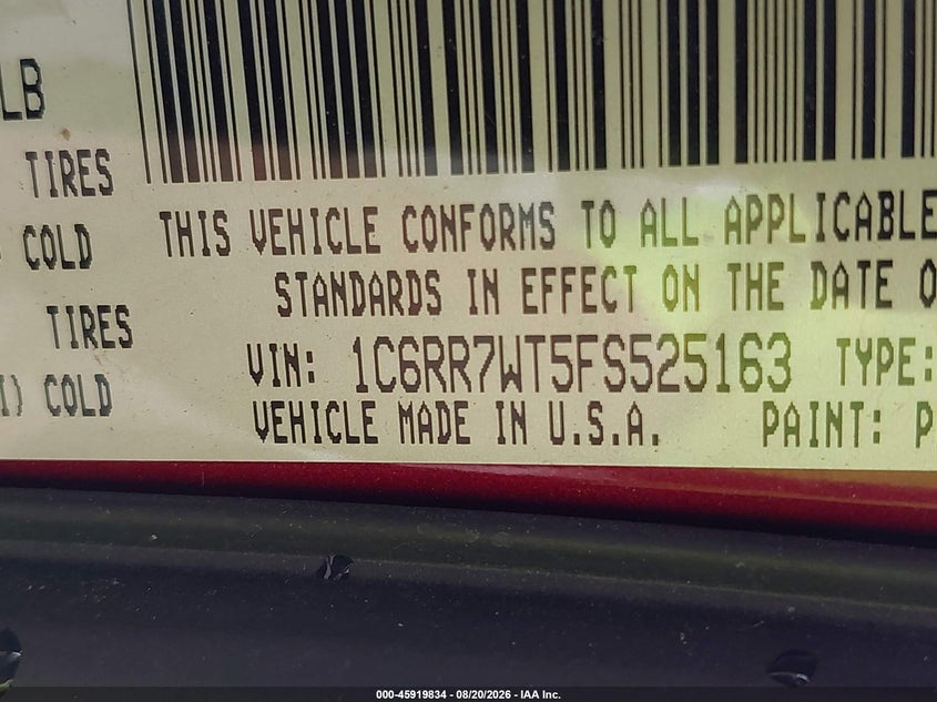 2015 RAM 1500 PICKUP 5.7L V-8 VVT, 395HP
