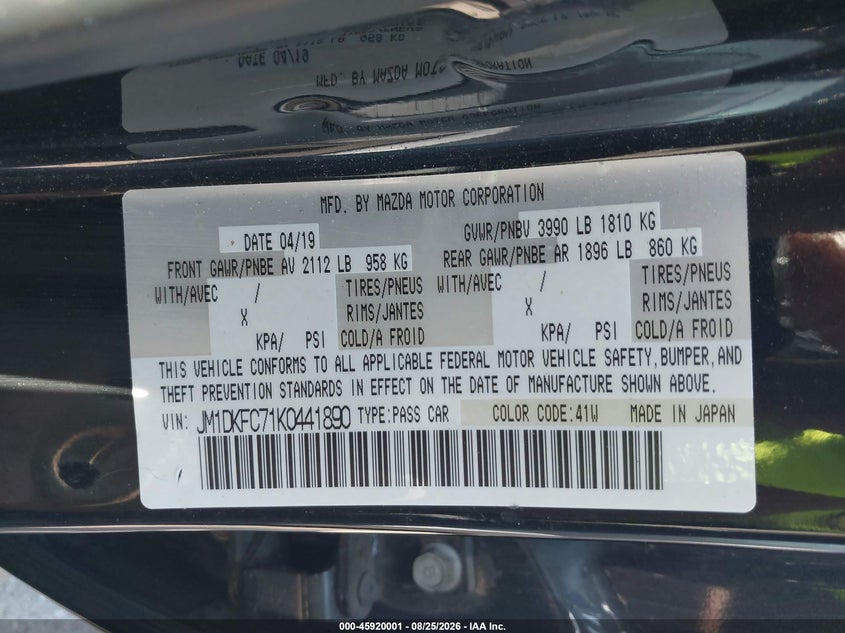 2019 MAZDA CX-3 SPORT UTILITY VEHICLE 2.0L I-4 DI, DOHC, VVT, 148HP