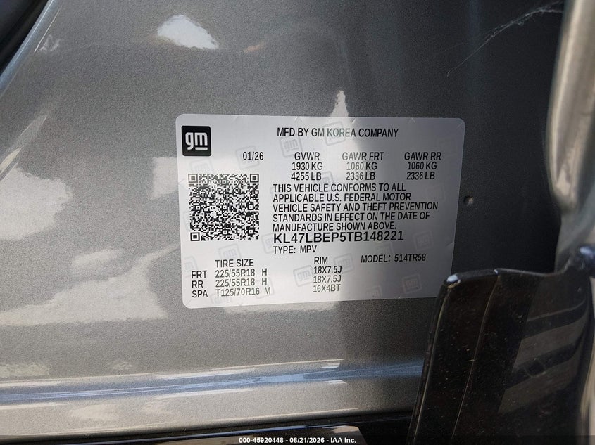 BUICK ENVISTA 2026 VIN KL47LBEP5TB148221