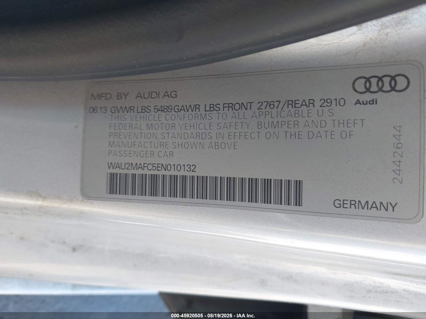 AUDI A7 2014 VIN WAU2MAFC5EN010132