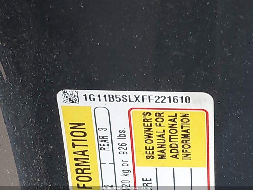 2015 CHEVROLET MALIBU SEDAN 2.5L I-4 DI, DOHC, VVT, 196HP