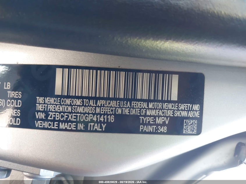 FIAT 500X 2016 VIN ZFBCFXET0GP414116