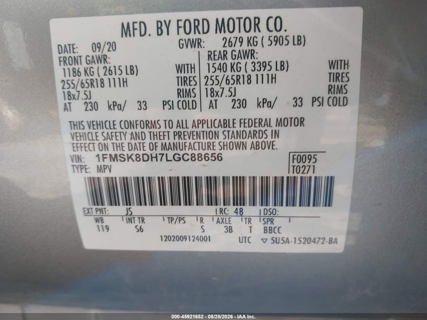 2020 FORD EXPLORER SPORT UTILITY VEHICLE 2.3L I-4 DI, DOHC, VVT, TURBO, 300HP