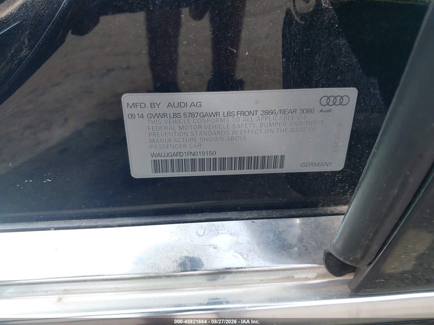 AUDI A8 2015 VIN WAUJGAFD1FN019150