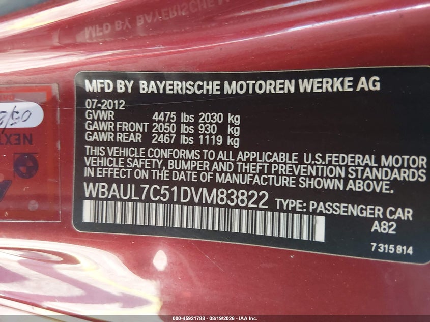 2013 BMW 1 SERIES CABRIO 3.0L I-6 DOHC, VVT, 230HP