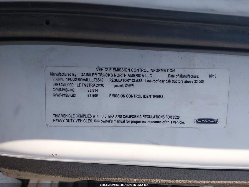 2020 OTHER FREIGHTLINER CASCADIA 113 TRUCK N/A