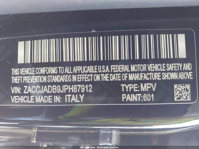 JEEP RENEGADE 2018 VIN ZACCJADB9JPH87912