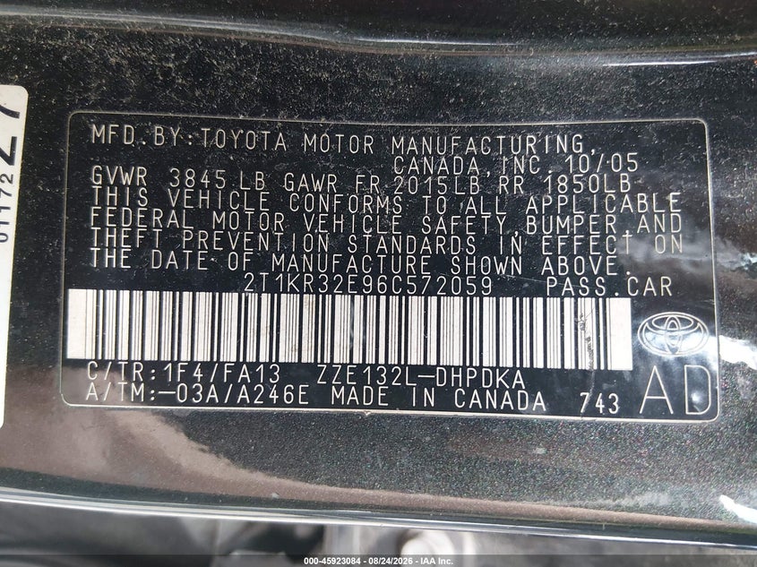 2006 TOYOTA MATRIX HATCHBACK 1.8L I-4 DOHC, VVT, REGULAR , 126HP