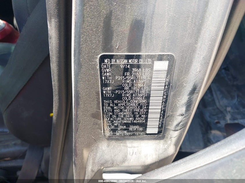 NISSAN JUKE 2014 VIN JN8AF5MR6ET454854