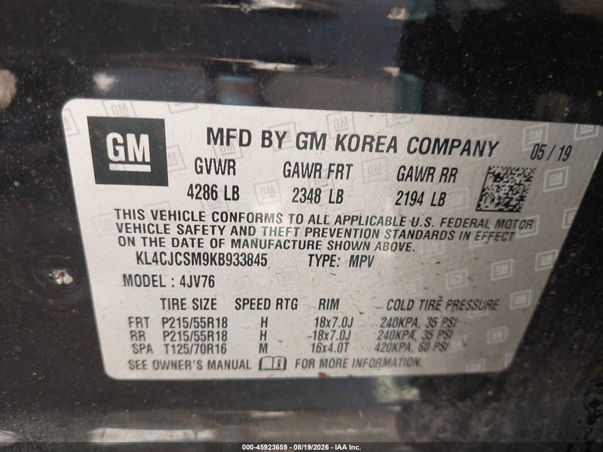 BUICK ENCORE 2019 VIN KL4CJCSM9KB933845