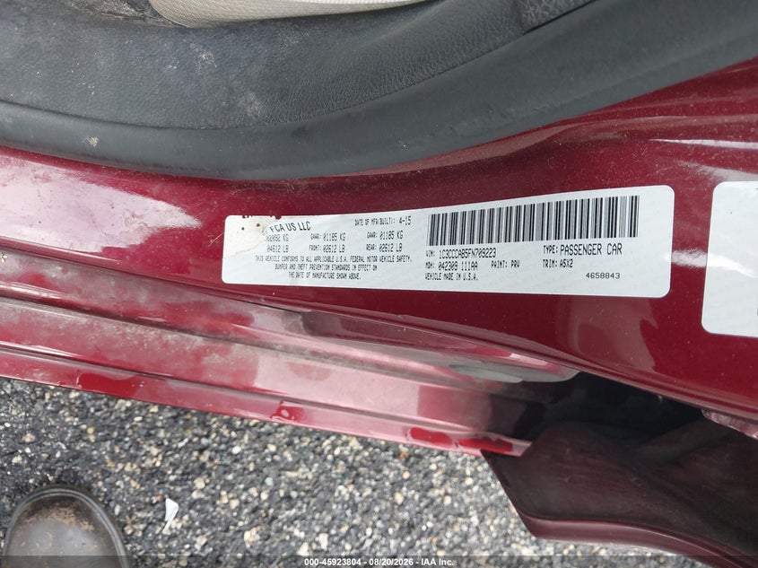 CHRYSLER 200 2015 VIN 1C3CCCAB5FN709223
