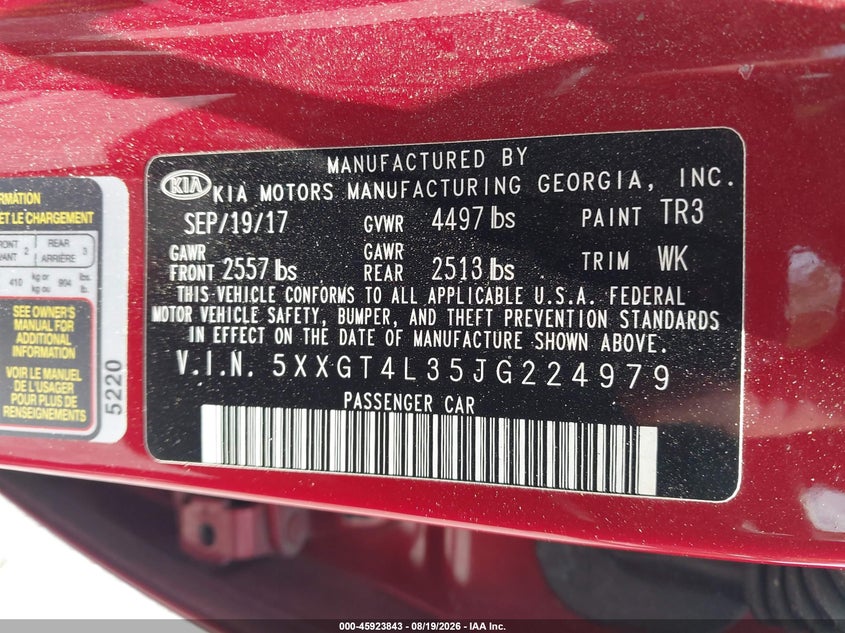2018 KIA OPTIMA SEDAN 2.4L I-4 DI, DOHC, VVT, 185HP