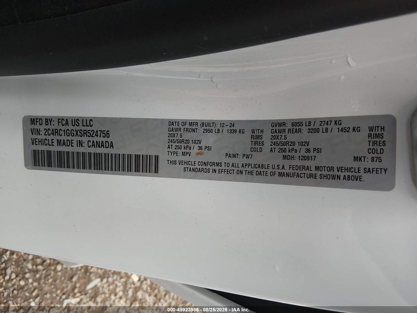 CHRYSLER PACIFICA 2025 VIN 2C4RC1GGXSR524756